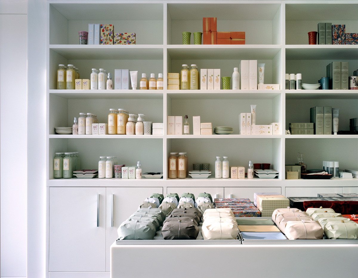 Beauty store with products in neat rows