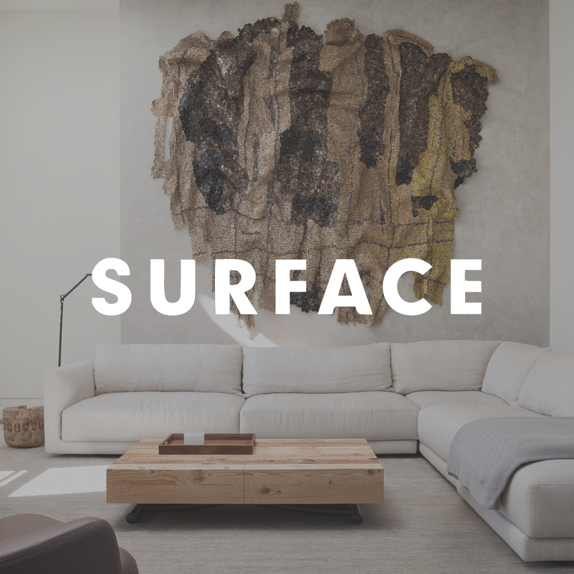 Surface logo with luxury living area background