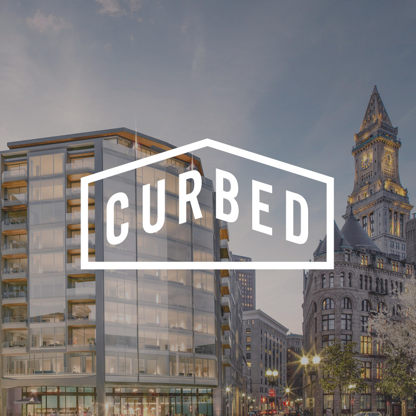 Curbed logo with cityscape background