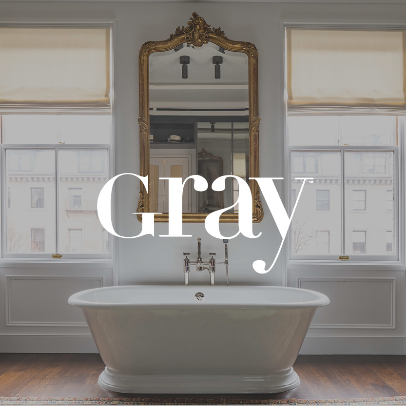 Gray logo with luxury bathroom background