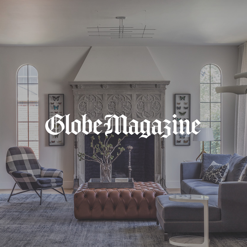 Globe Magazine logo with luxury living room background