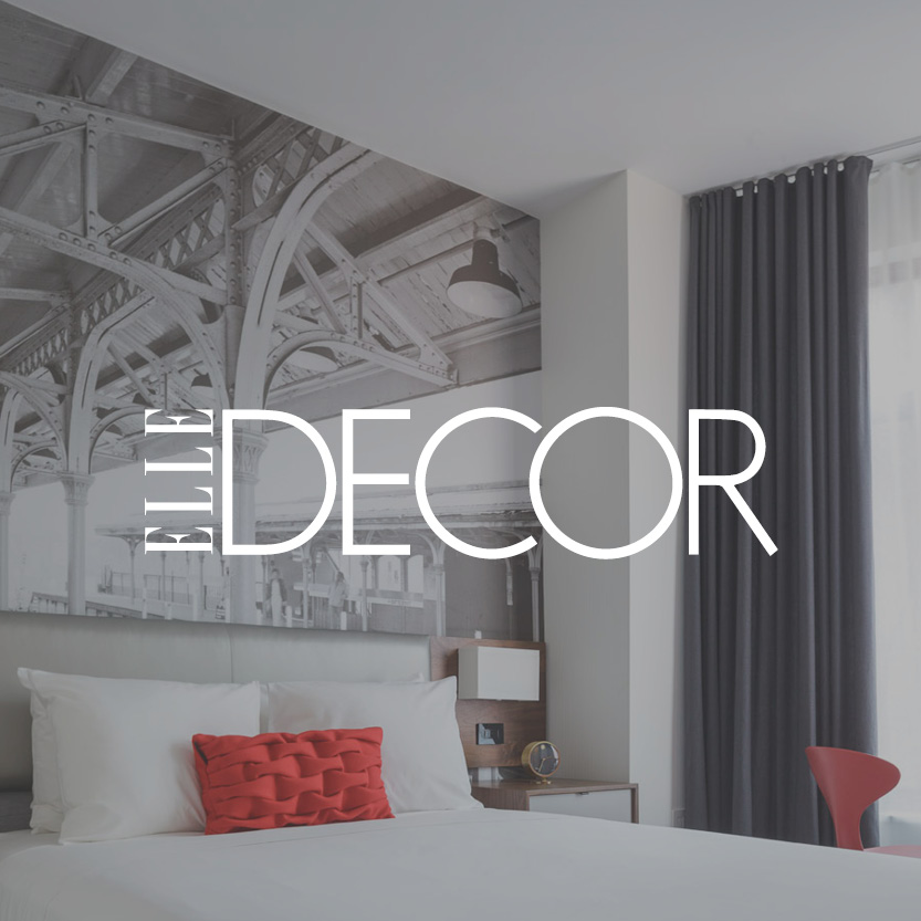 Elle Decor logo with bedroom background