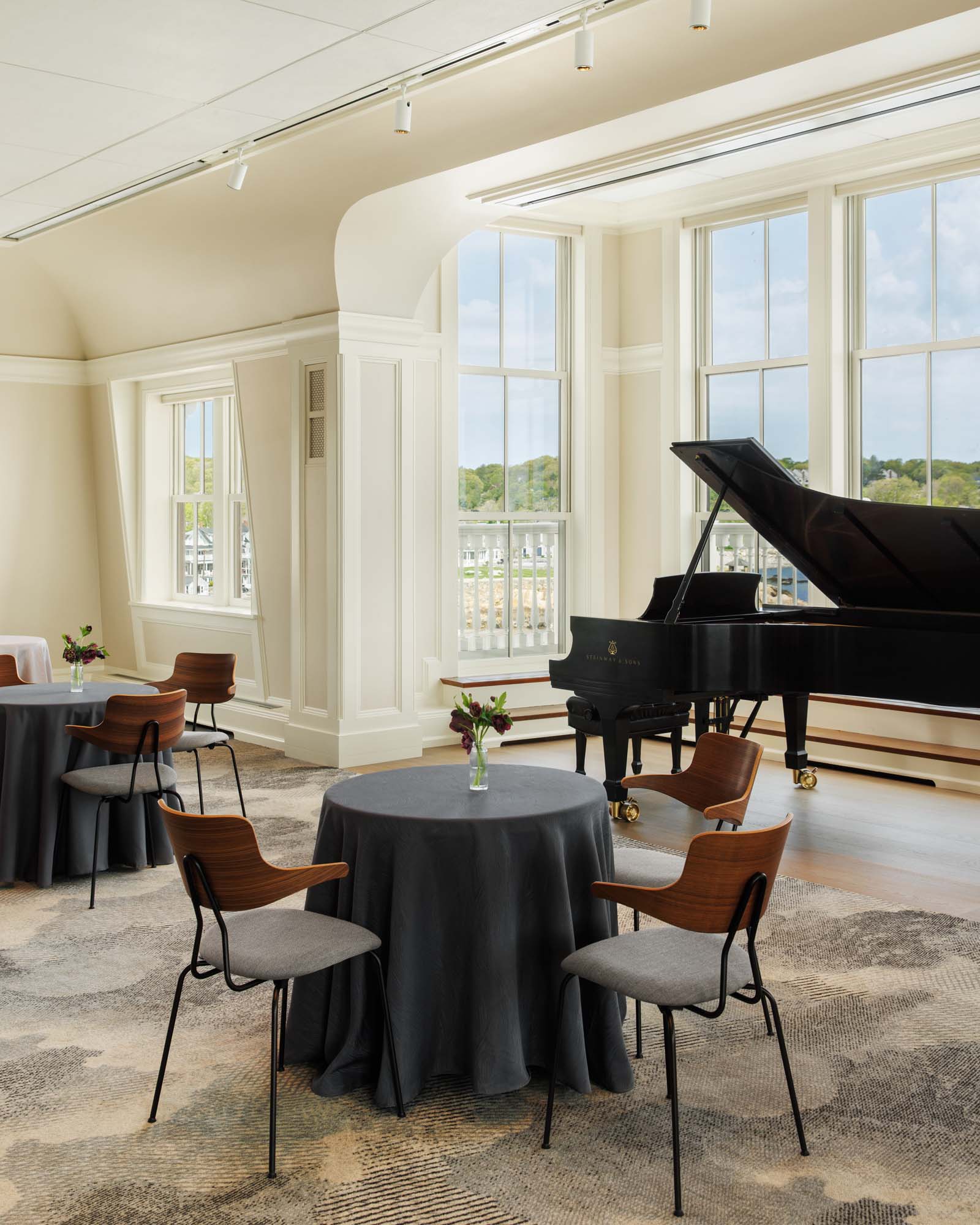 commercial interior design of reception hall with piano